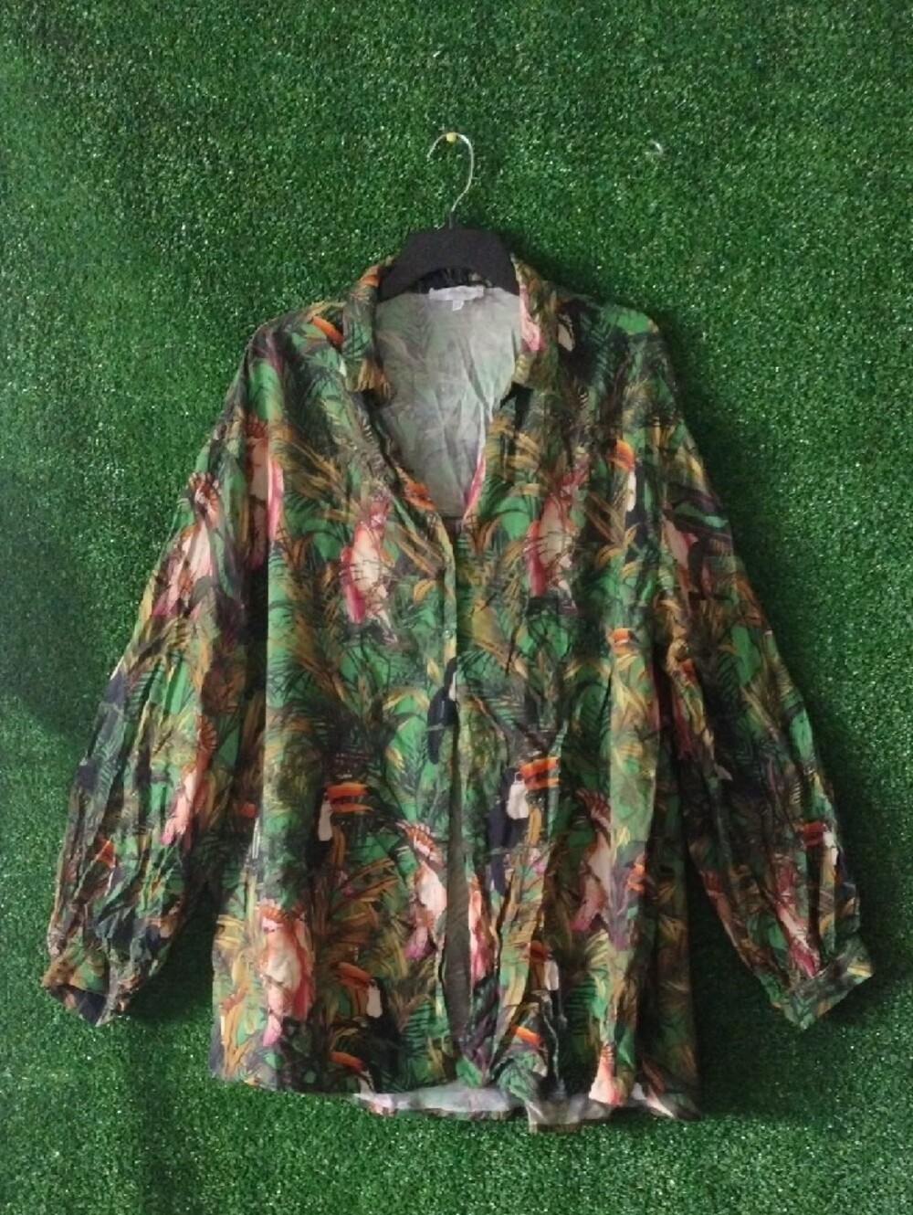 Never Fully Dressed Green Tropical Print Button Down Shirt 16 Plus - Picture 2 of 3